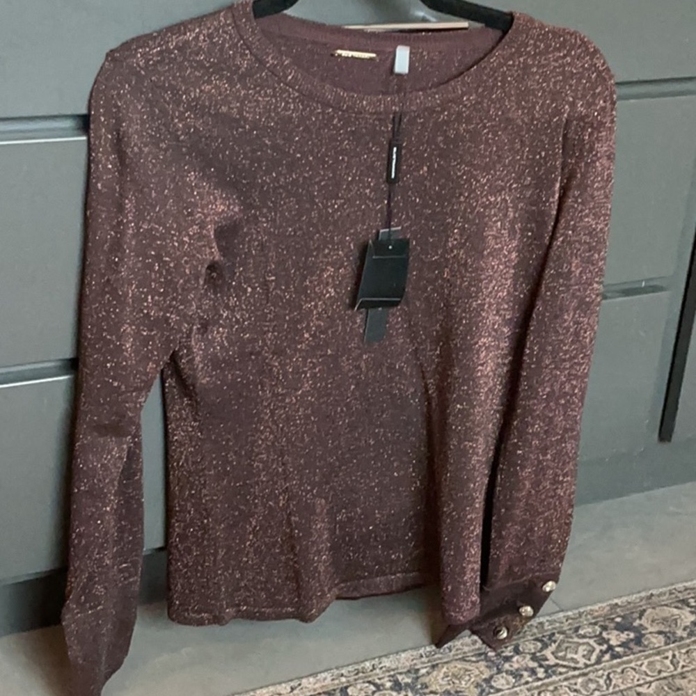 Elie Tahari Sparkling Brown Crew Neck Sweater